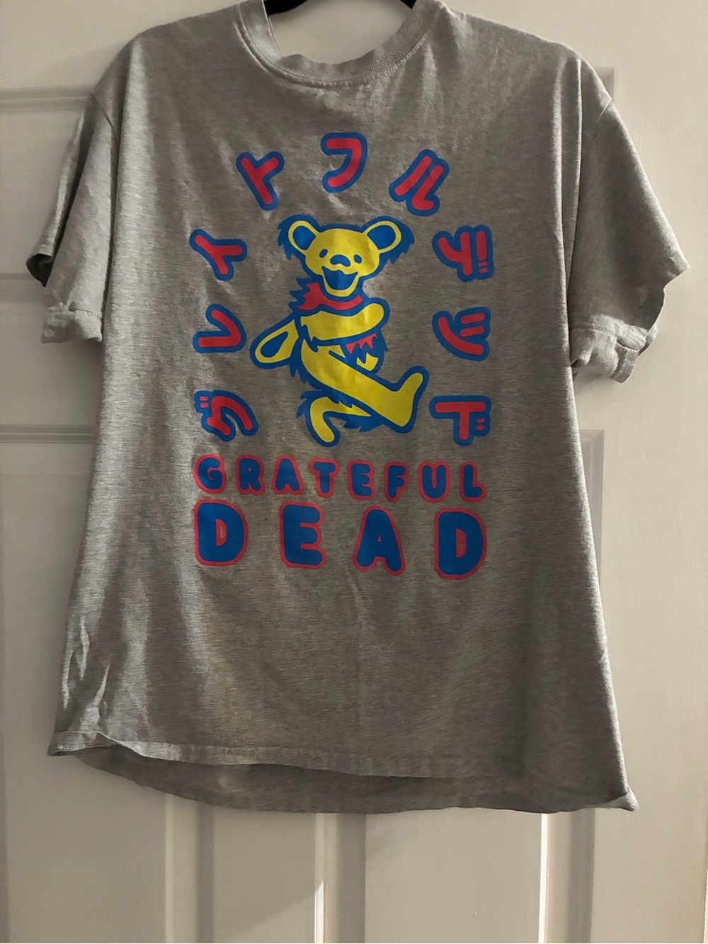 Grateful Dead Kids Grey Tee with Yellow Dancing Bear and Blue/Pink Accents